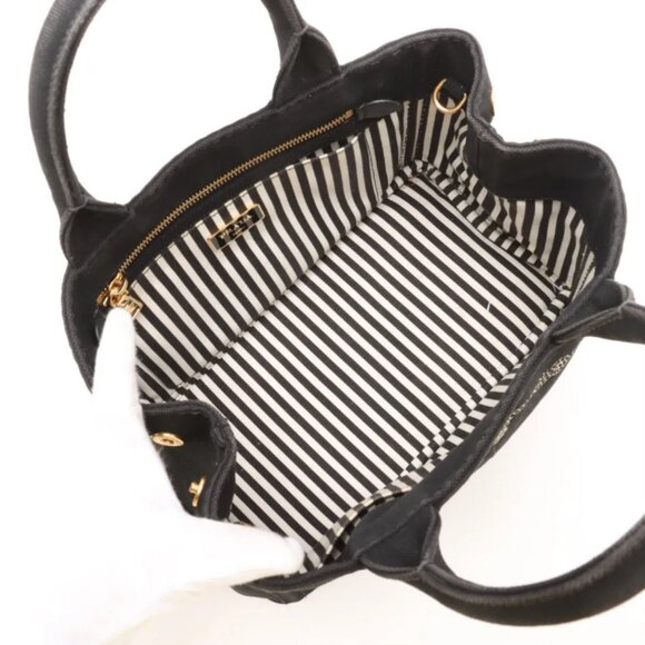 Prada Canapa Canvas x Leather Two-Way Handbag Black - Picture 8 of 16